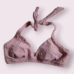 Pink animal print textured bikini top, M